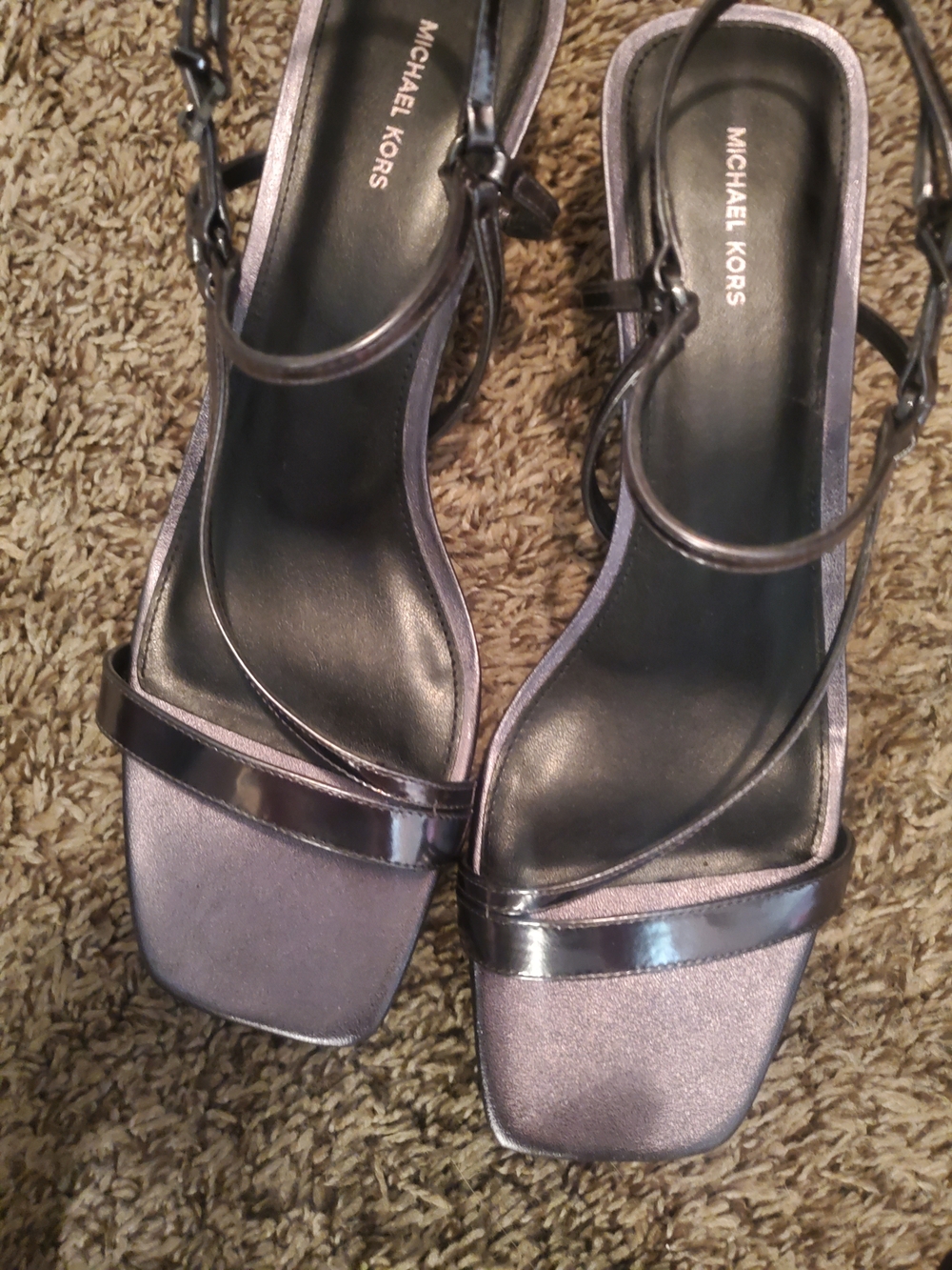 Michael Kors Pewter Metallic Strappy Heels